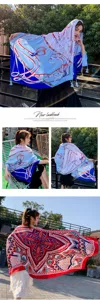 Elegant silk feel long scarf shawl with vintage belt chain print for women's fashion.