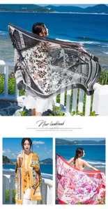 Summer beach sun protection scarf ethnic floral print lightweight shawl for women travel holiday.