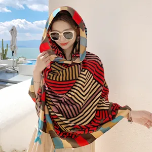Exotic geometric print summer beach shawl scarf, lightweight sunscreen silk scarf for women.