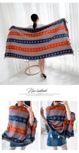 Bohemian beach shawl scarf for women, lightweight summer sun protection wrap and ethnic scarf.