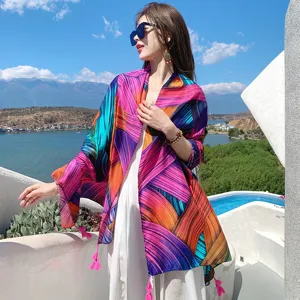 Oversized ethnic style beach scarf vacation sun protection shawl for women summer thin outer wear