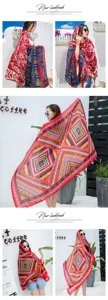 Bohemian red floral print beach scarf women summer sun protection shawl travel head wrap