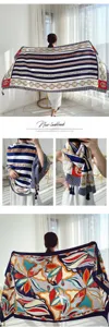 Women's long silk feel scarf vintage chain print beach shawl elegant fashion wrap hijab