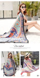 Ethnic style summer beach sun protection shawl scarf, lightweight and breathable resort wear.