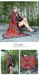 Women sunscreen shawl summer beach travel sunshade scarf ethnic style printed beachwear scarf