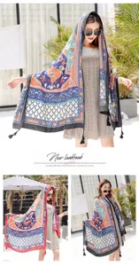 Summer ethnic style boho printed scarf lightweight resort tassel beach shawl head wrap