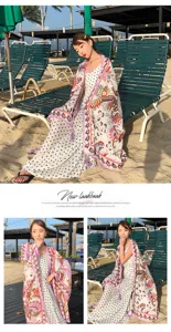 Summer new ethnic style scarf literary linen beach vacation travel sun protection shawl for women