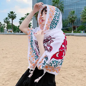 Women ethnic style sun protection shawl summer thin beach scarf vacation floral outerwear