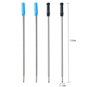 Metal ballpoint pen refill replacement, 116mm length with 2.3mm tip, smooth writing tool.