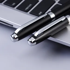 Sleek metal ballpoint pen set with black and silver finish for business office stationery use