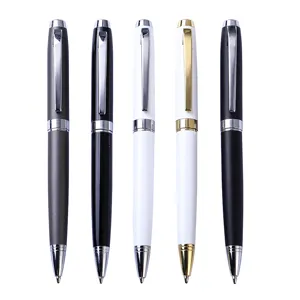 Set of assorted business metal ballpoint pens in various sleek finishes for smooth writing.