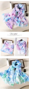 Women digital floral print scarf summer sun protection shawl tassel beach wrap scarf detail