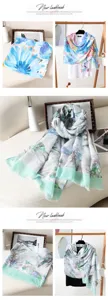 Women floral print scarf lightweight digital botanical shawl summer sunscreen wrap