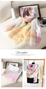 Gradient floral print women scarf lightweight sun protection shawl for spring summer.