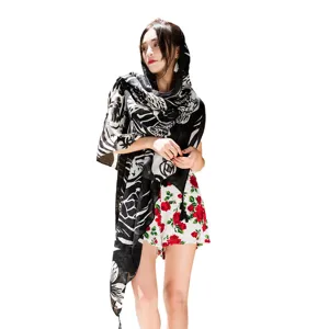 Black and white printed scarf shawl beach cape women summer thin sun protection wrap chic.