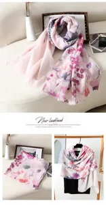 Women spring summer floral print digital scarf lightweight breathable sun protection shawl