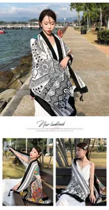 Large silk feel scarf ethnic floral shawl summer sun protection beach wrap accessory
