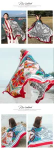 Ethnic style large silk scarf shawl for women beach sunscreen floral paisley wrap 2023
