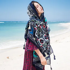 Donne Stile Etnico Stampa Geometrica Sciarpa Oversize Leggero Poliestere Protezione Solare Sciarpa da Spiaggia Moda Lungo Involucro