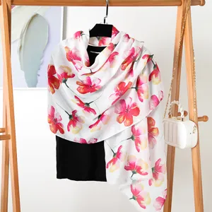 Women floral printed scarf lightweight sun protection shawl for spring summer travel wear
