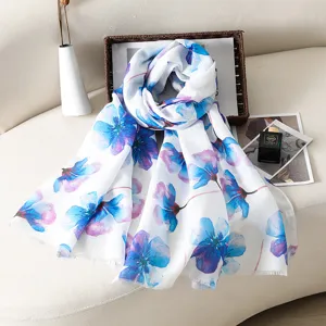 Floral print scarf for women, lightweight digital printed sun protection shawl wrap for summer.