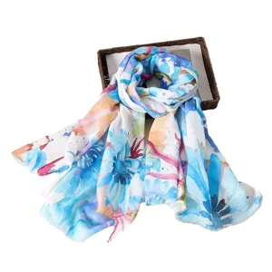 Women summer floral digital printed scarf fashion fringe travel sun protection shawl