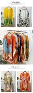 Women silk scarf shawl summer beach cover up elegant floral printed cardigan outer wear
