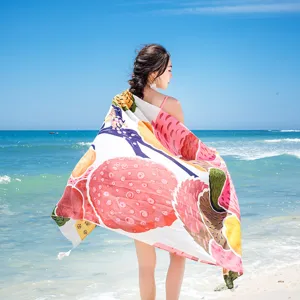 Bohemian floral print beach shawl and scarf for women, lightweight summer travel sunscreen wrap.