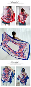 Ethnic floral silk scarf women large beach shawl sun protection summer fashion wrap