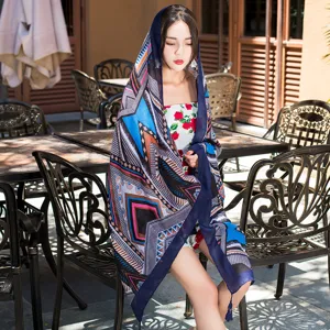 Bohemian geometric print tassel shawl, stylish outdoor travel sun protection scarf.