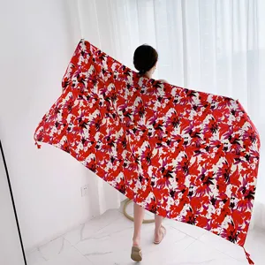 Retro floral cotton linen scarf women sun protection shawl versatile photography accessory