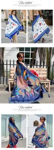 Bohemian nautical printed shawl scarf women summer beach sun protection cape wrap lightweight