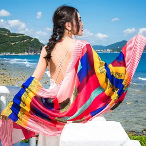 Lebendiger geometrischer Sommer Strand Schal Sonnenschutz Tuch für Damen Urlaub Mode