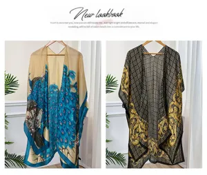 Women Peacock Geometric Print Open Front Cardigan Summer Sun Protection Beach Shawl Scarf