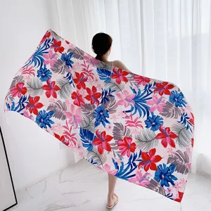 Tropical floral print beach towel large shawl versatile retro style summer fashion scarf