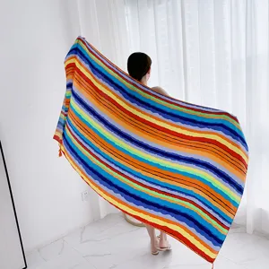 Retro ethnic style colorful striped shawl, perfect for travel photo and sun protection.