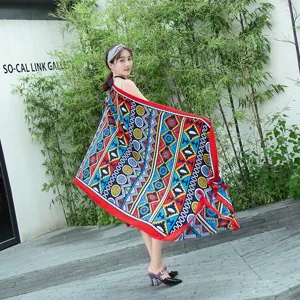 Ethno Stil oversized Sonnenschutz Schal, lebendiger geometrischer Strand Schal Damen.