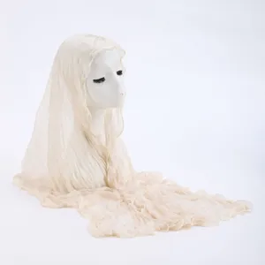 Detail view of lightweight beige sheer veil headscarf, perfect for spring and summer sun protection.
