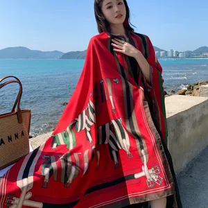 Sciarpa con stampa cintura cavallo rossa, elegante scialle da spiaggia, foulard versatile da donna.
