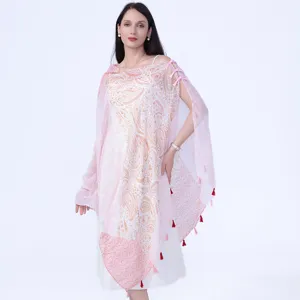 Women ethnic Chinese style shawl cape lightweight paisley tassel poncho travel fashion wear