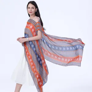 Ethnic style women's cape shawl orange blue printed bohemian poncho cloak for travel