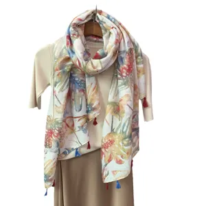 Spring summer floral print shawl versatile thin cotton linen feel scarf travel sun protection