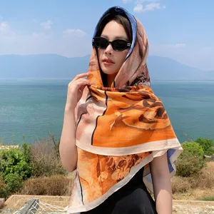 Elegant women large square scarf printed shawl head wrap fashion versatile scarf neckerchief