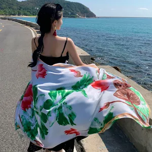 Donna sciarpa stampa floreale, leggero estate spiaggia protezione solare foulard.
