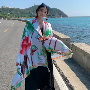 Sciarpa Stampa Fiori Spiaggia Vacanze Coprispalle Protezione Solare Moda Donna Viaggio