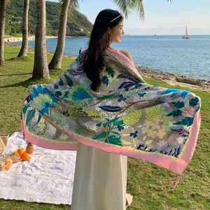 Sciarpa foulard da spiaggia floreale da donna, stampa tropicale protezione solare.