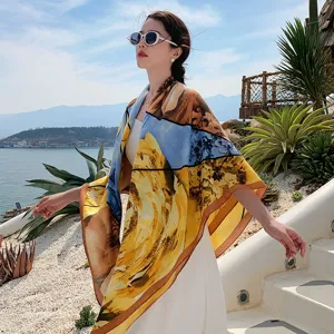 Floral large square scarf shawl versatile neckerchief for women stylish daily wear accessory