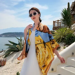 Floral print large square scarf versatile women art style shawl lightweight accessory.