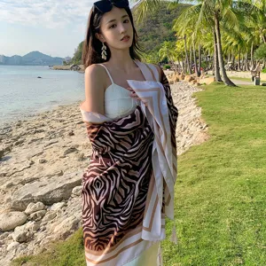 Donna moda stampa zebra sciarpa di seta elegante spiaggia vacanza scialle protezione