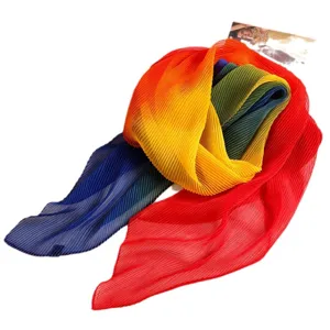 Foulard plissé dégradé arc-en-ciel, écharpe d'été légère et colorée pour femme élégante.